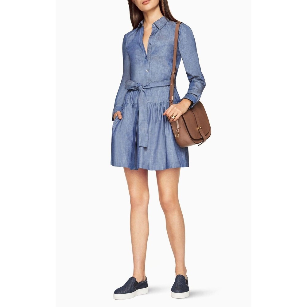 BCBGMAXAZRIA Mariela Shirt Twill Dress Size S Blue Chambray Pockets Collared